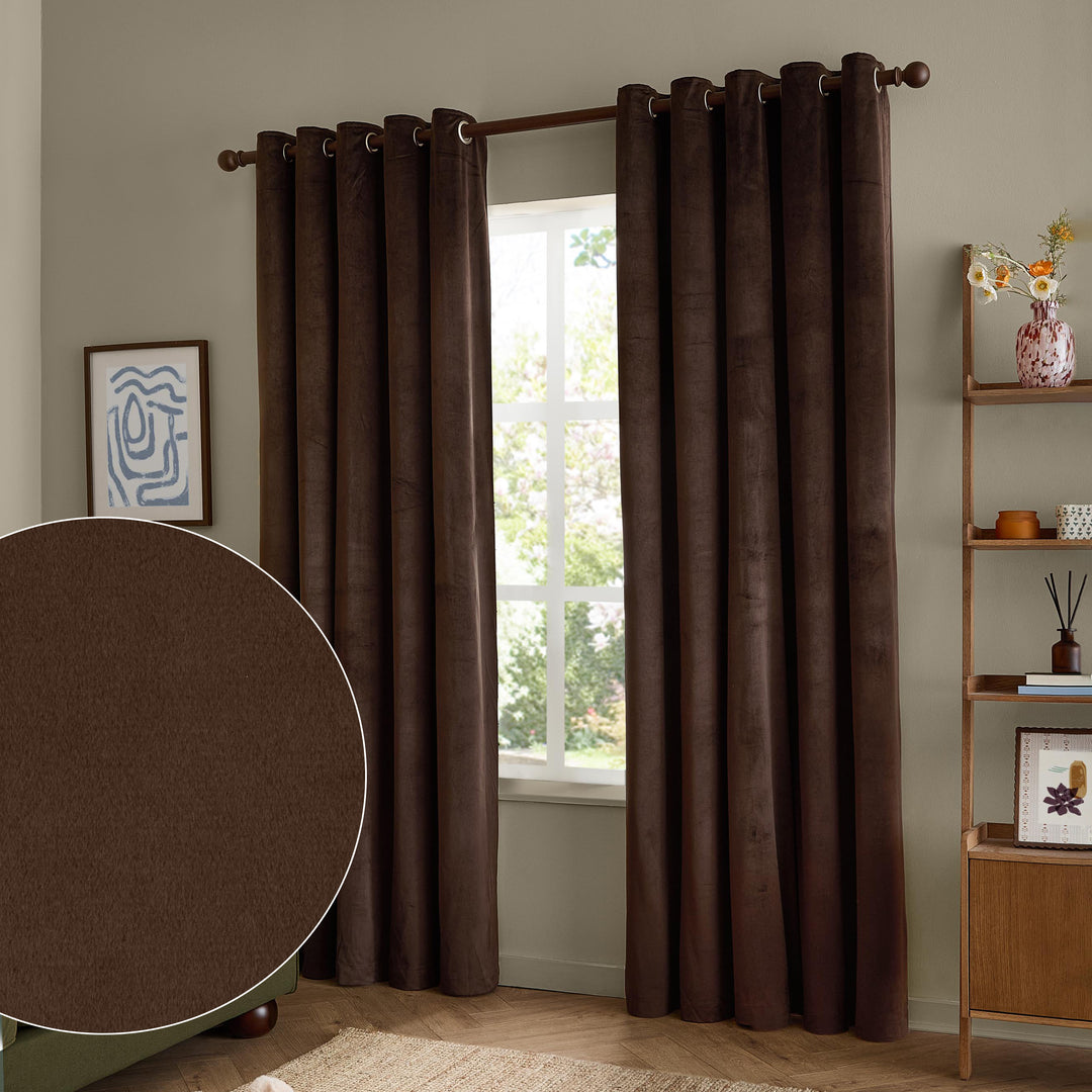 The Ultimate Velvet 117x183 Eyelet Curtains Chocolate