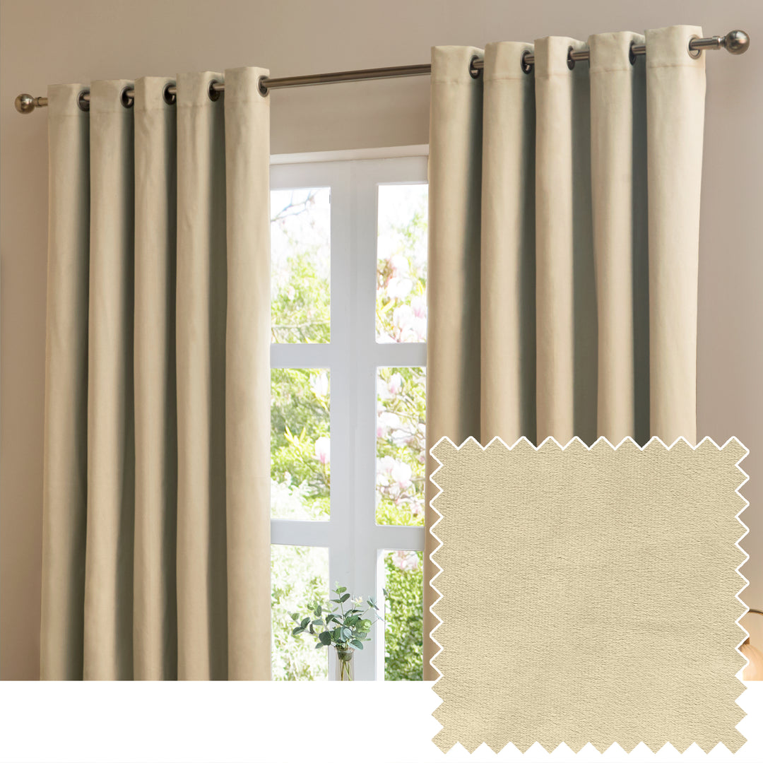 Deluxe Velvet 117x183 Eyelet Curtains Natural