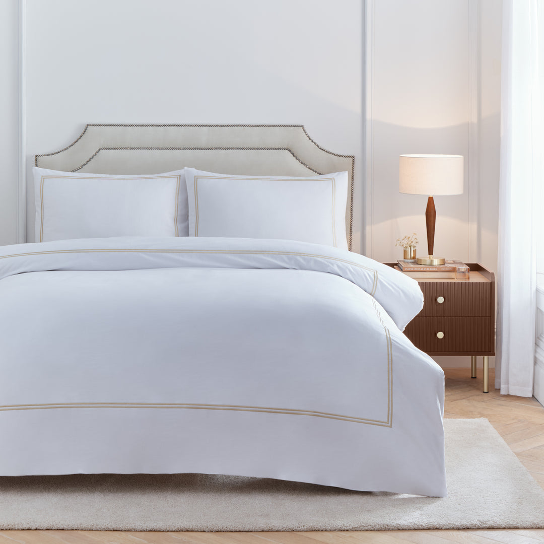Elara Embroidered King Size Duvet Set Champagne