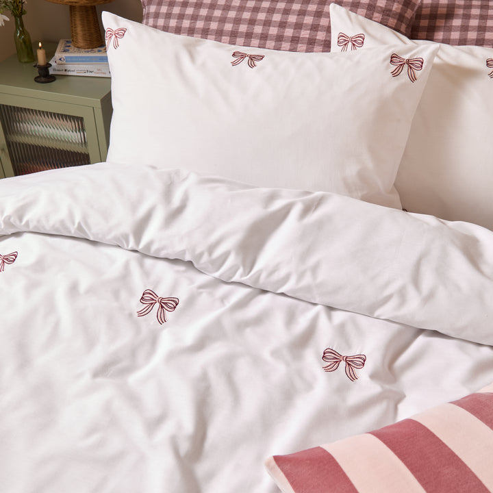 Embroidered Bows Super King Duvet Set Burgundy/Pink - image 2