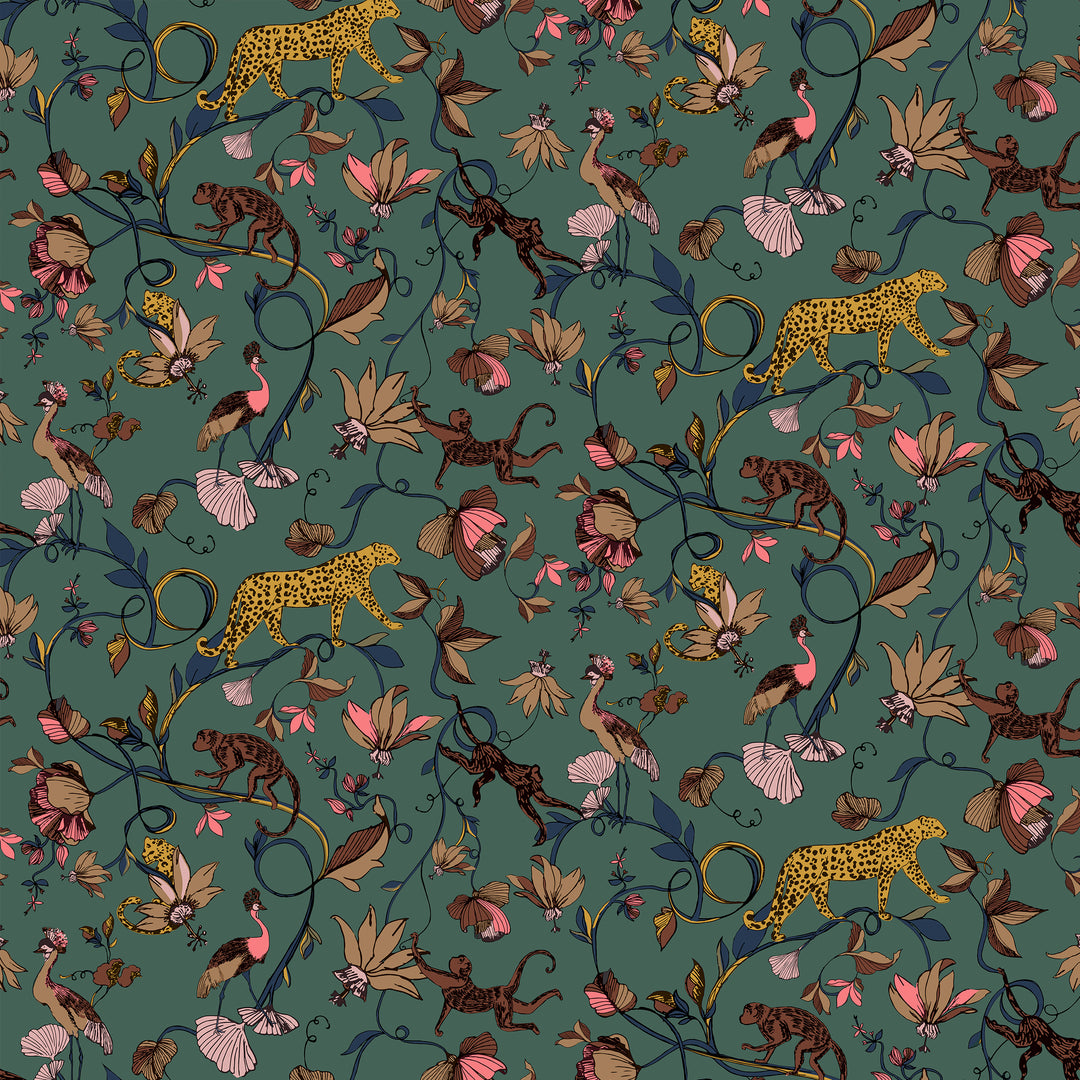 Wildlings Wallpaper Juniper Green Sample
