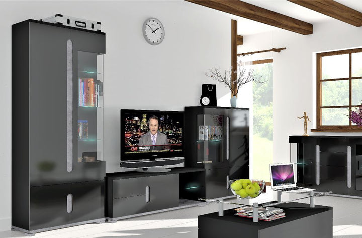 Marigold Black High Gloss And Grey 1 Glass Door Display Cabinet