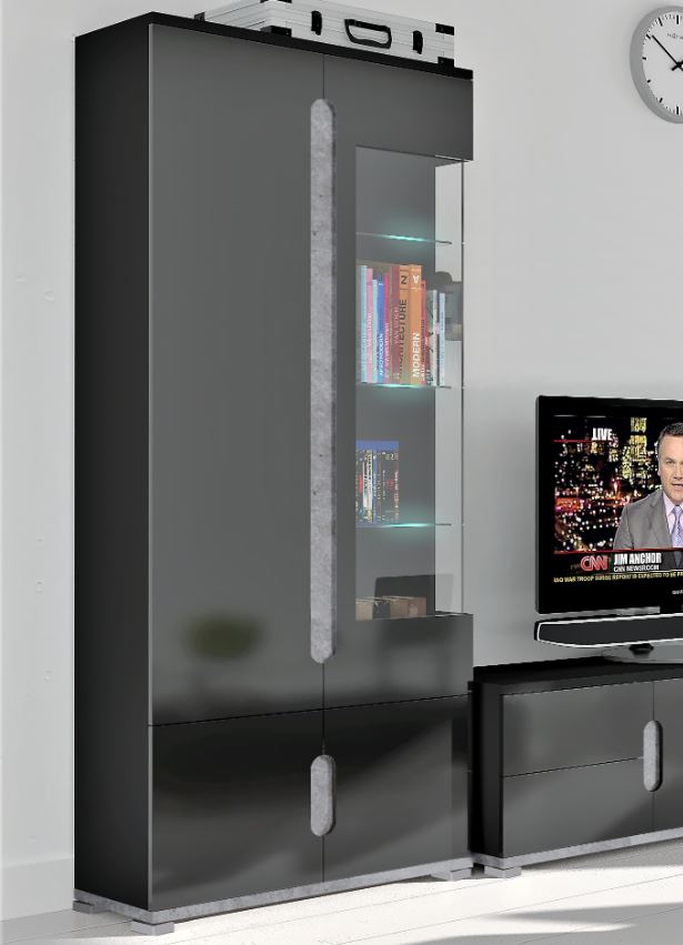 Marigold Black High Gloss And Grey 1 Glass Door Display Cabinet