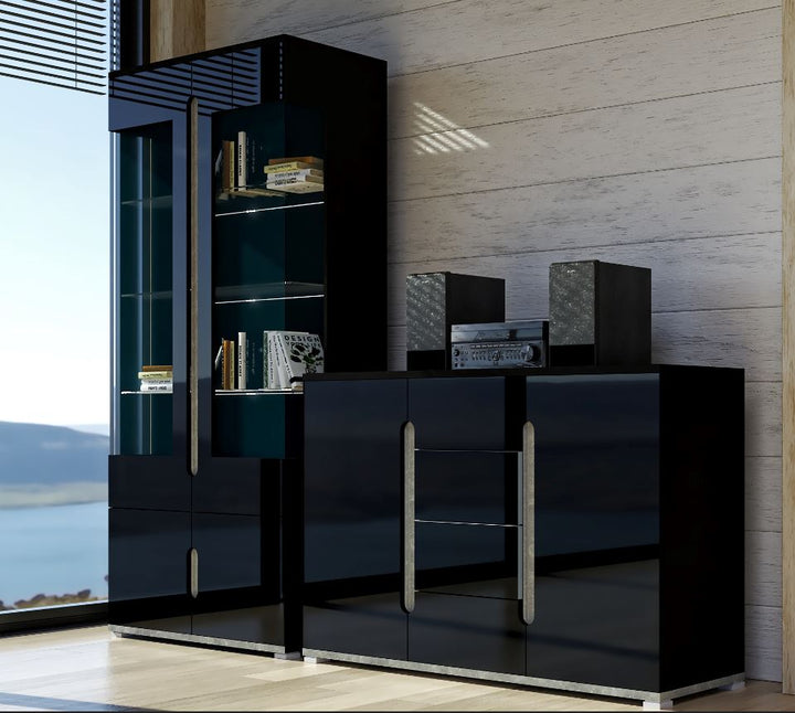 Marigold Black High Gloss And Grey Display Cabinet