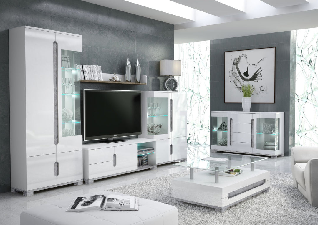 Marigold White High Gloss And Grey 1 Glass Door Display Cabinet