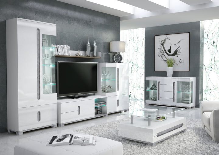 Marigold White High Gloss And Grey 1 Glass Door Display Cabinet