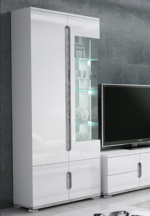 Marigold White High Gloss And Grey 1 Glass Door Display Cabinet