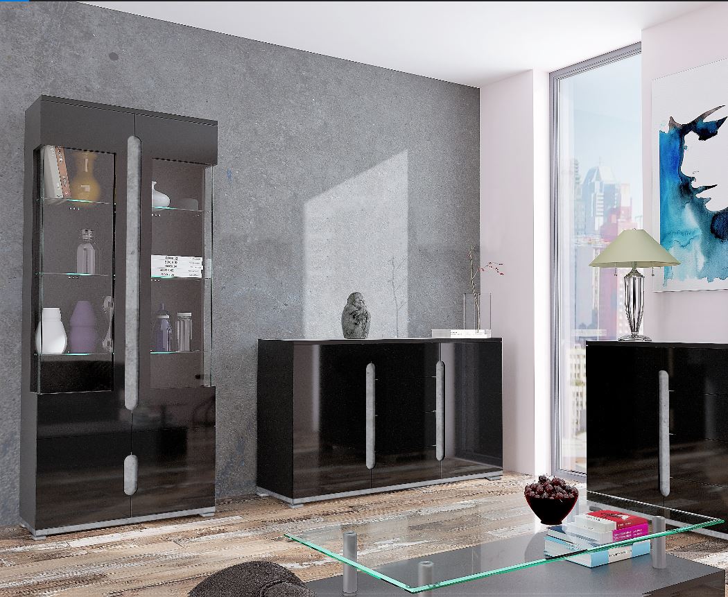 Marigold Black High Gloss And Grey Display Cabinet