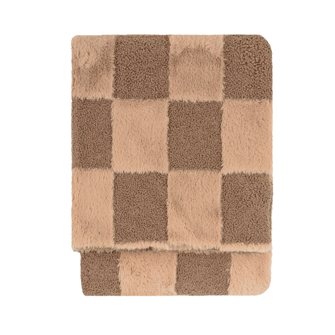 Fur Boucle Check 140x180 Throw Chocolate Truffle