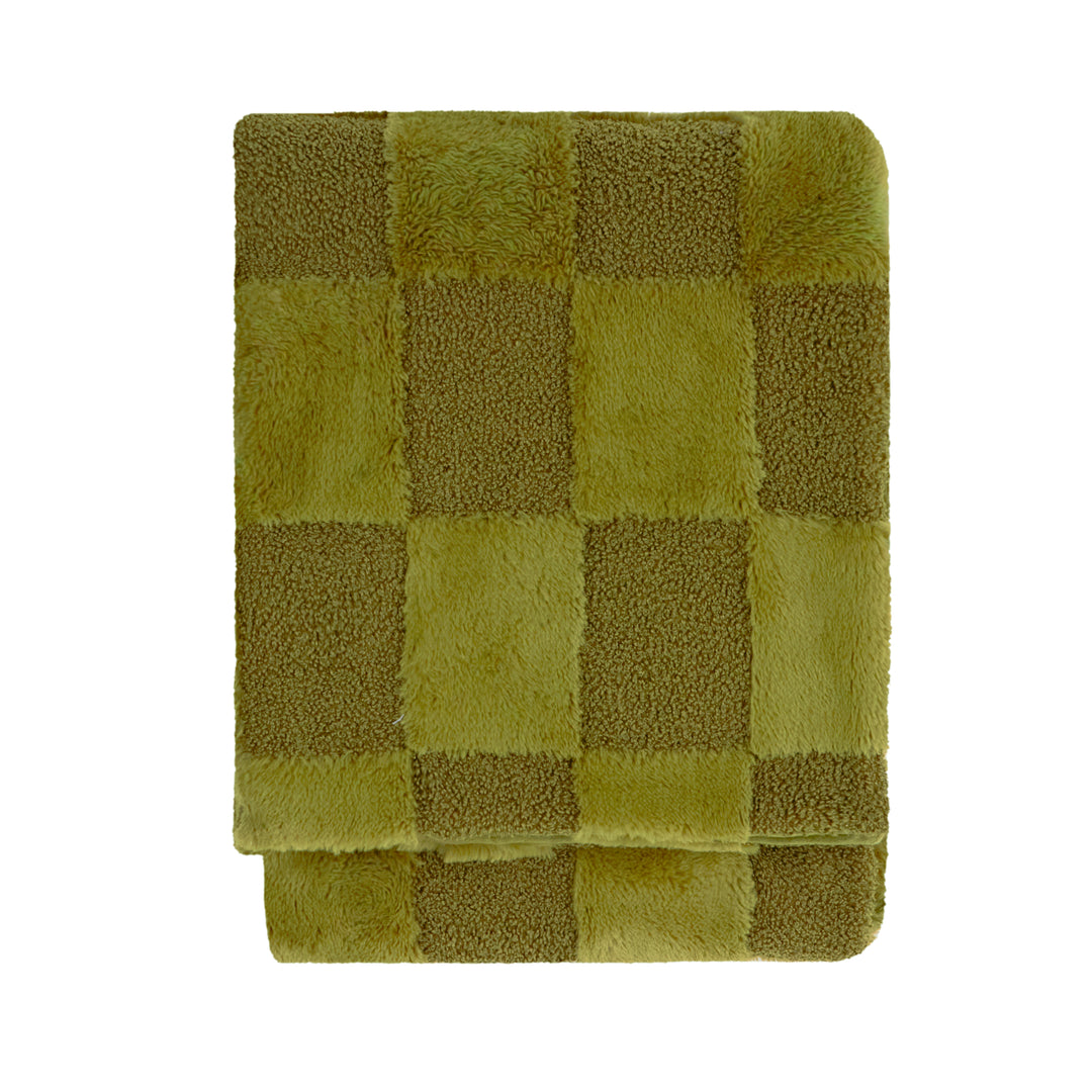 Fur Boucle Check 140x180 Throw Olive