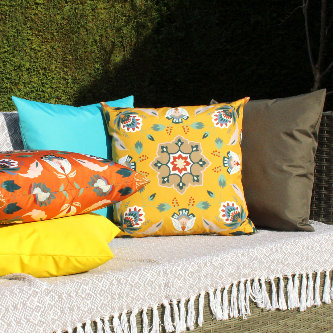 Folk Flora 43x43 Outdoor Cushion Cover Ochre - image 5