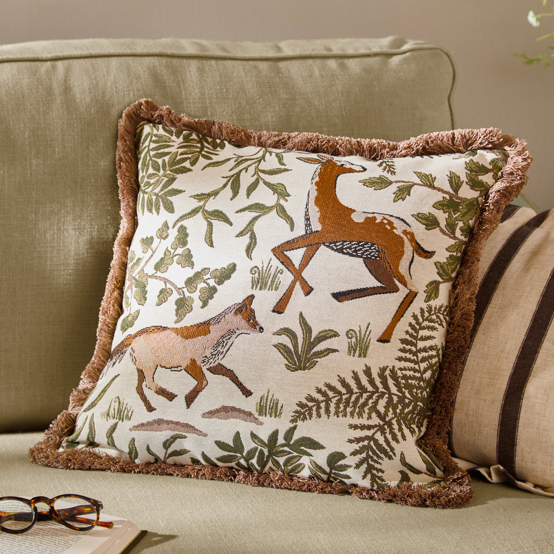 Fable Fox And Deer 45x45 Cushion Case Willow Green