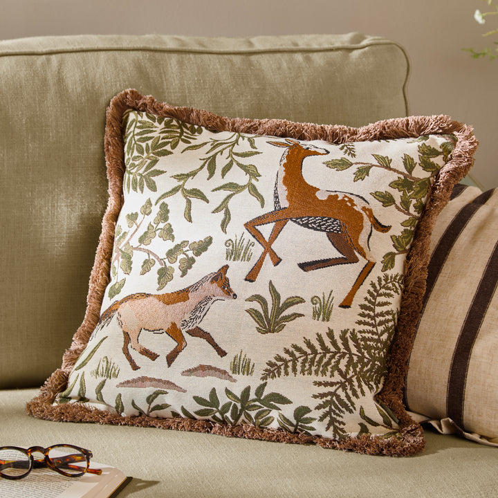 Fable Fox And Deer 45x45 Cushion Case Willow Green