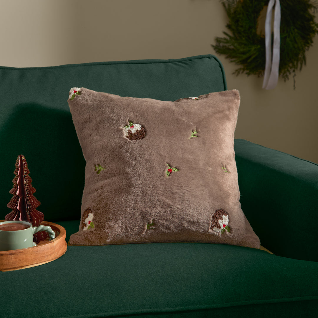 Festive Puddings 45x45 Cushion Case Mocha