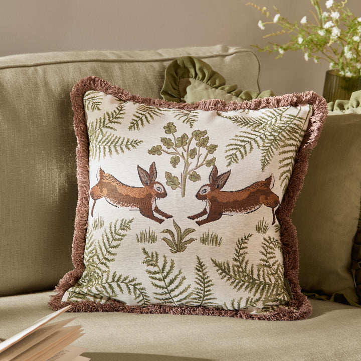 Fable Rabbits 45x45 Cushion Case Willow Green