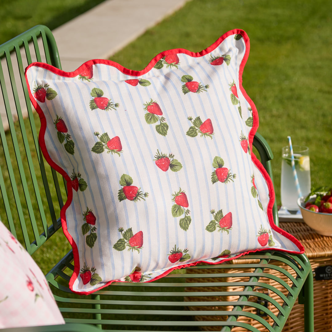 Fruits Strawberries 45x45 Outdoor Cushion Case Blue