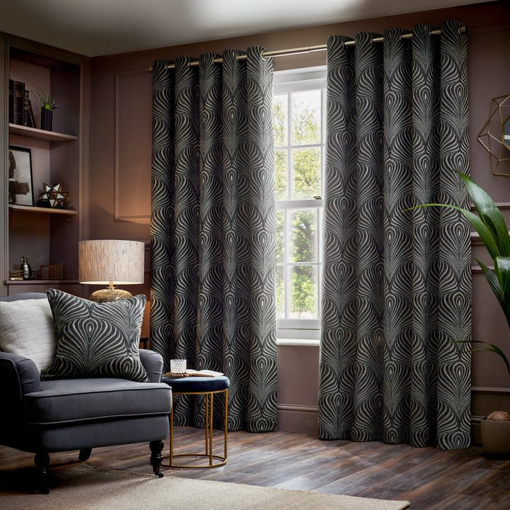 GATSBY 228X137 EYELET CURTAINS BLACK