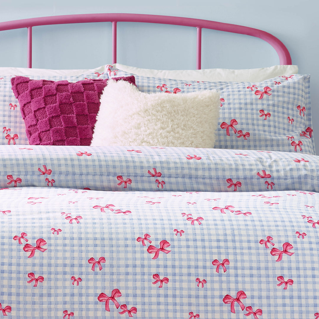 Gingham Bows Single Duvet Set Blue - image 3