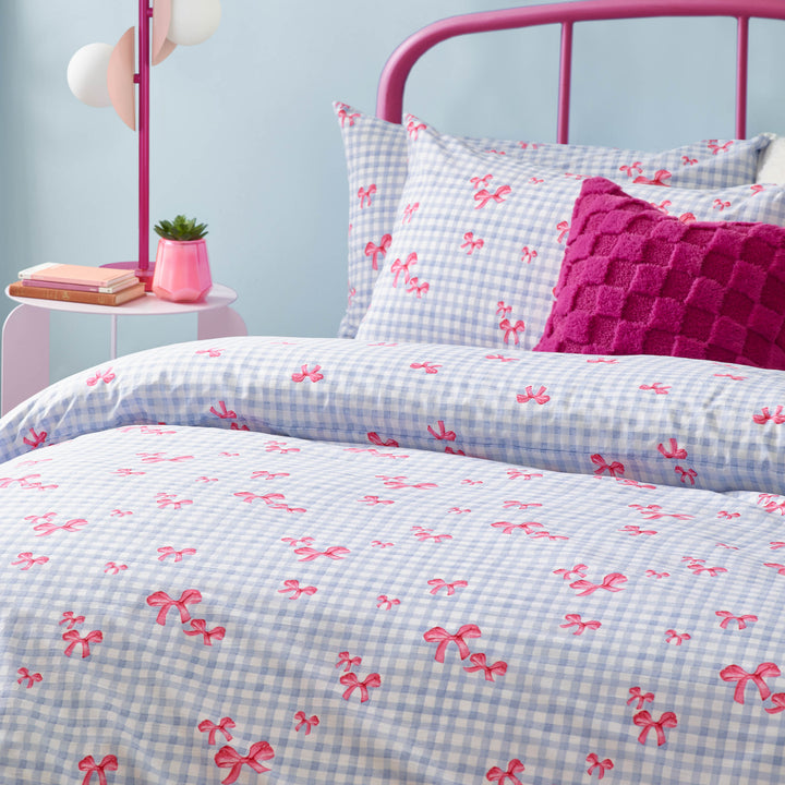 Gingham Bows Double Duvet Set Blue - image 2