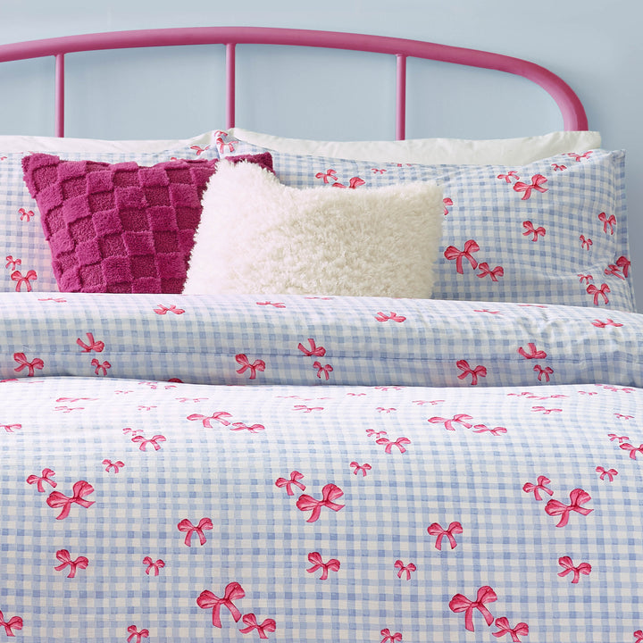 Gingham Bows Double Duvet Set Blue - image 3