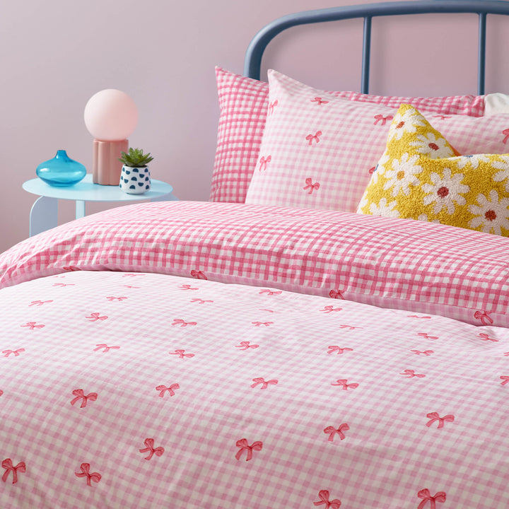 Gingham Bows King Size Duvet Set Pink - image 2