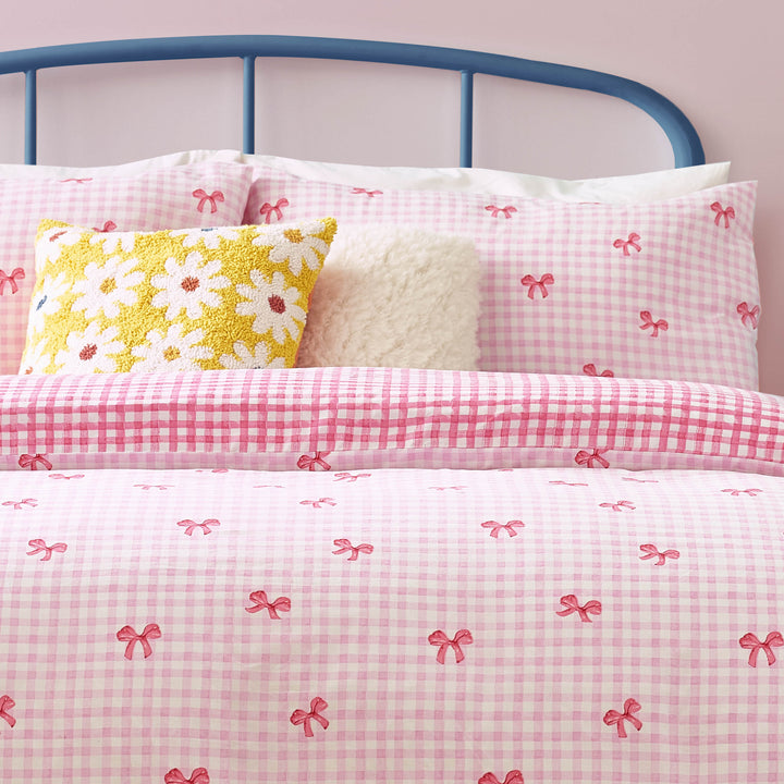 Gingham Bows King Size Duvet Set Pink - image 3