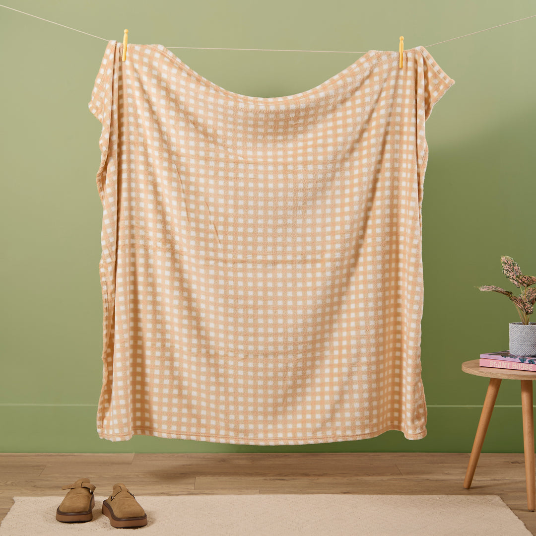 Gingham 130x150 Fleece Throw Yellow