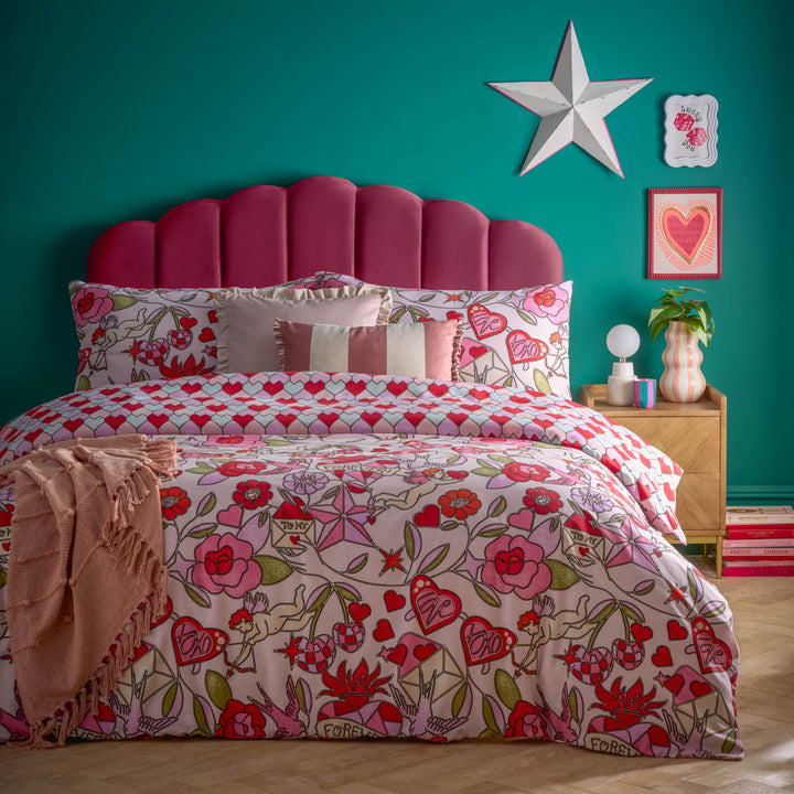 Glass Heart Single Duvet Set Pink
