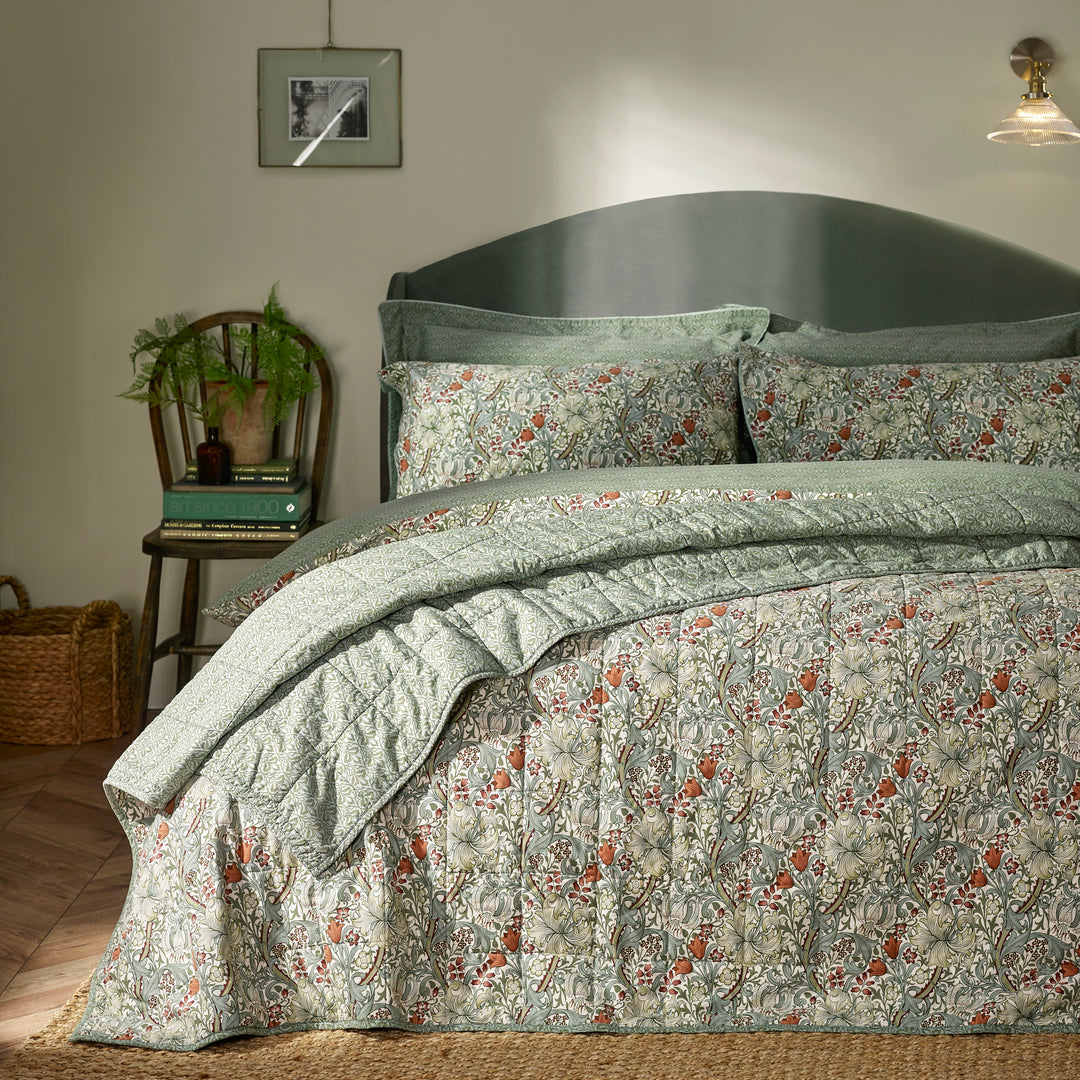 Golden Lily 260x260 Bedspread Herbal Green