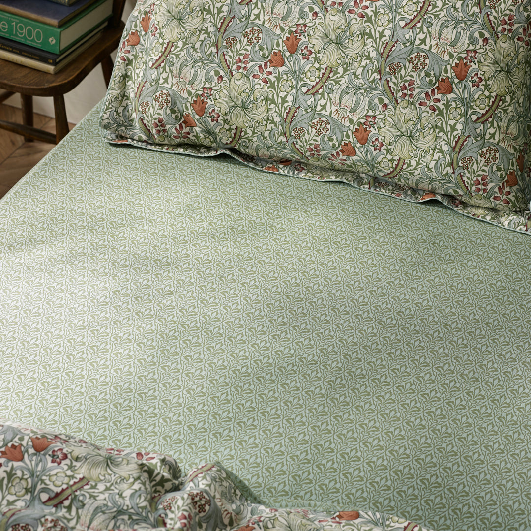 Golden Lily Double Fitted Sheet Herbal Green