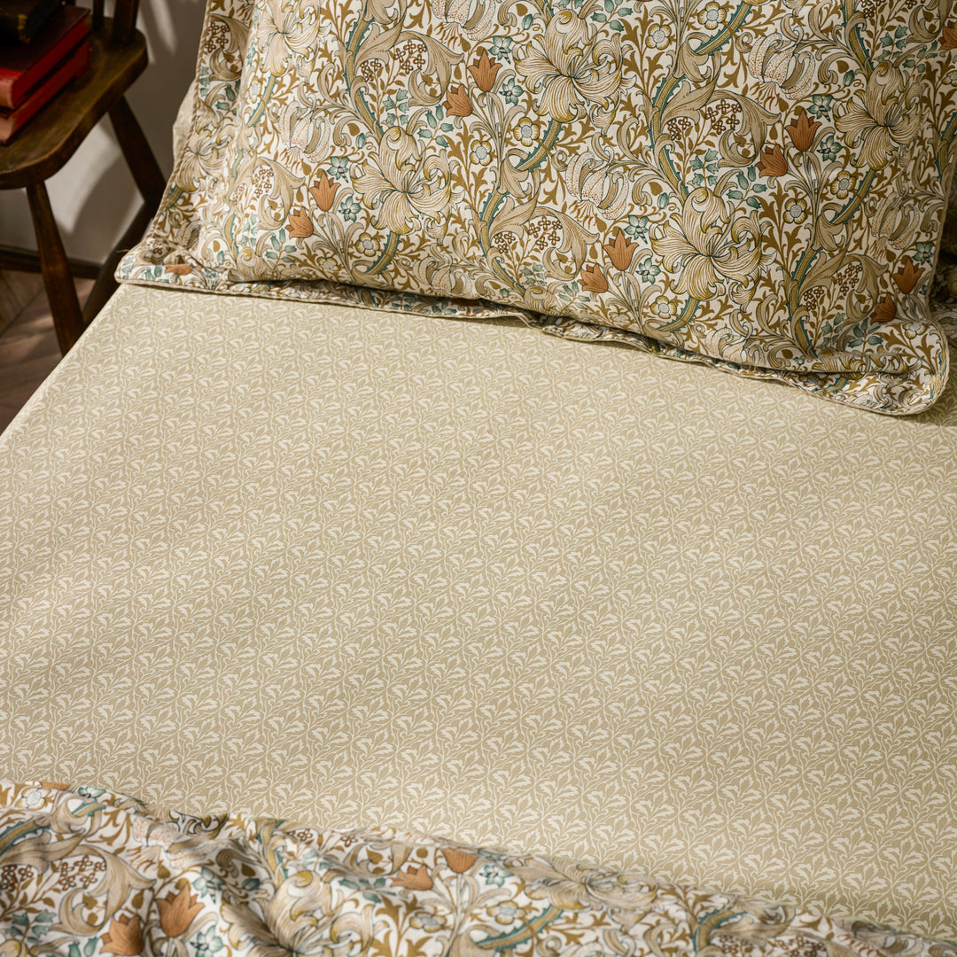 Golden Lily Super King Fitted Sheet Natural & Gold