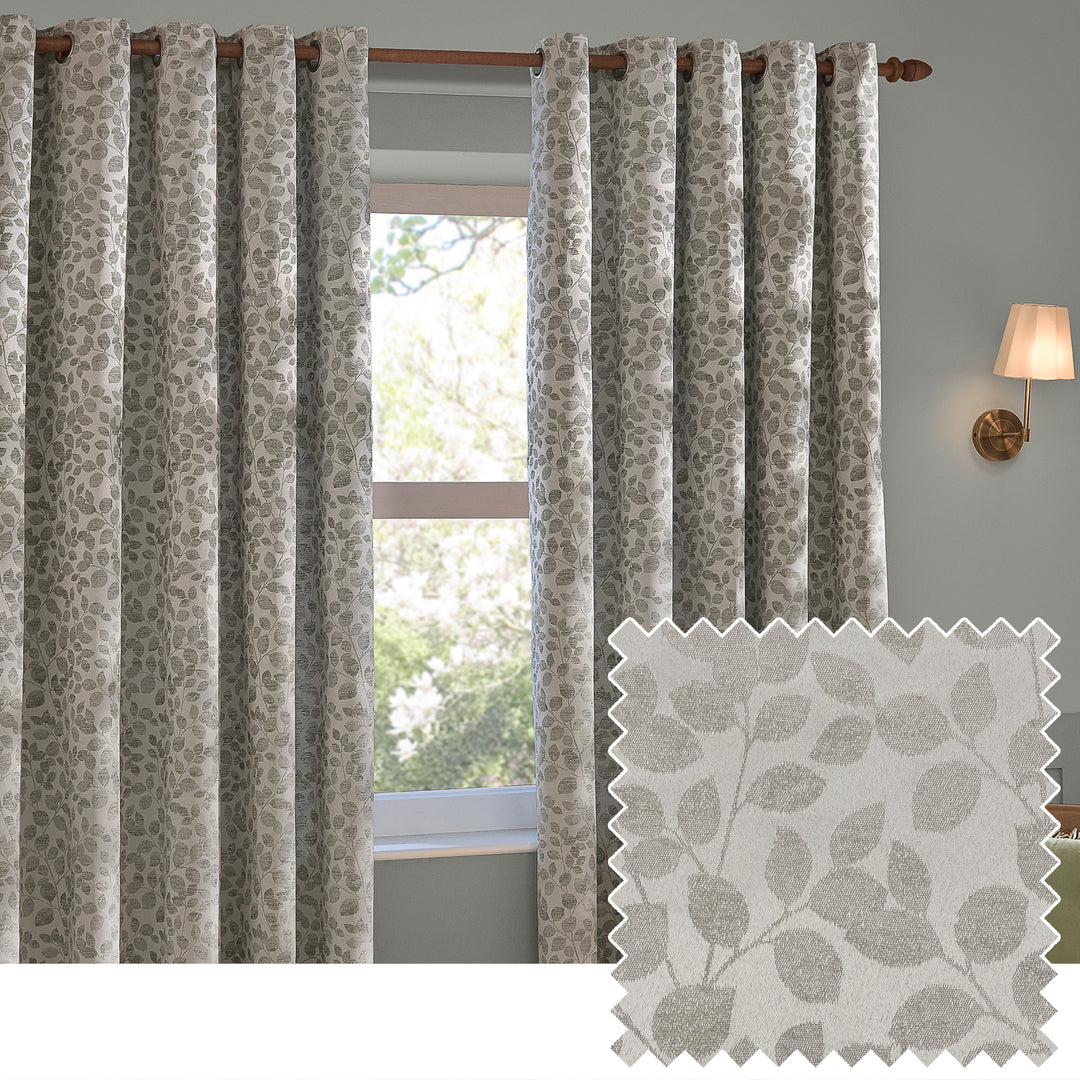 Grace Leaf 229x137 Eyelet Curtains Mist Grey