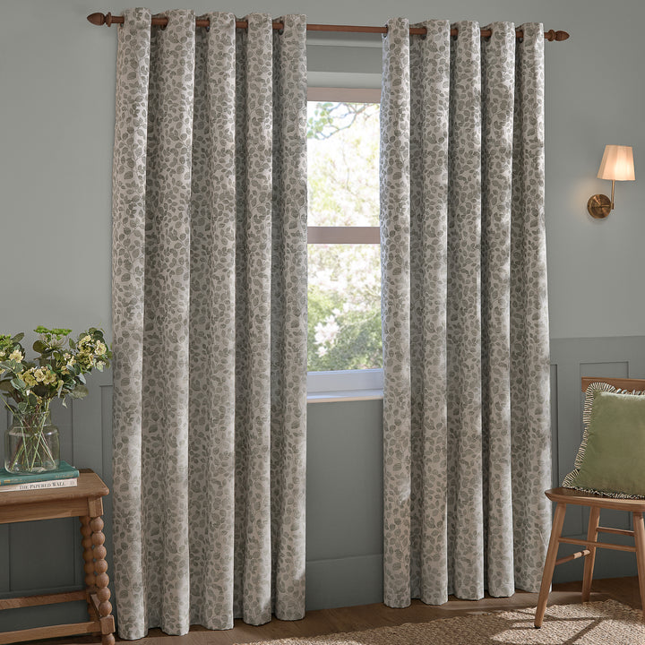 Grace Leaf 229x137 Eyelet Curtains Mist Grey - image 2