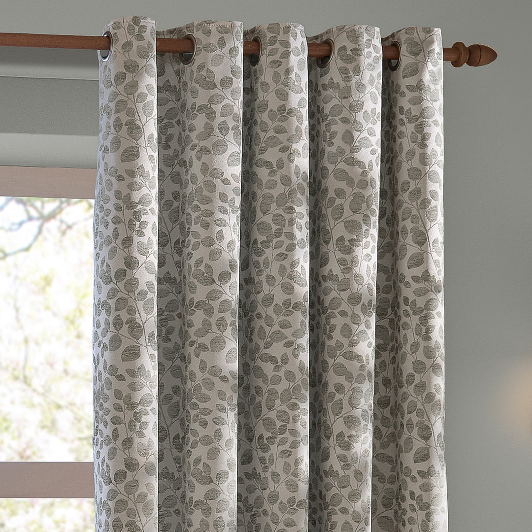 Grace Leaf 229x137 Eyelet Curtains Mist Grey - image 3