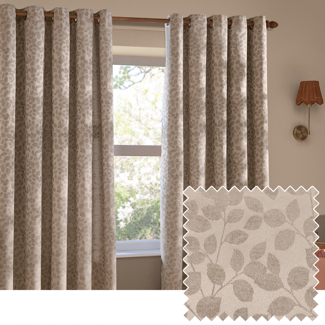 Grace Leaf 229x137 Eyelet Curtains Taupe