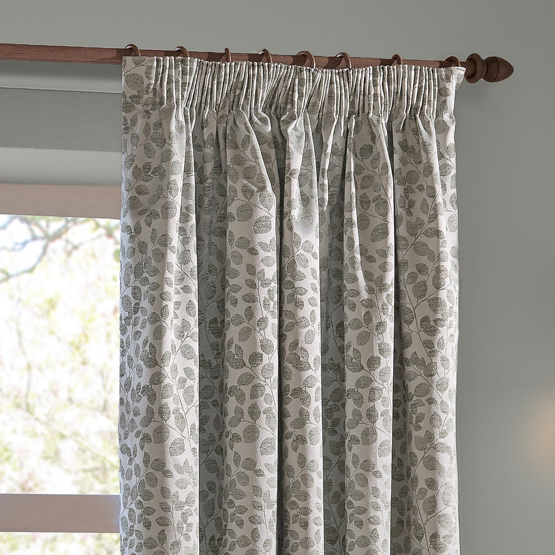 Grace Leaf 168x137 Pencil Pleat Curtains Mist Grey - image 3