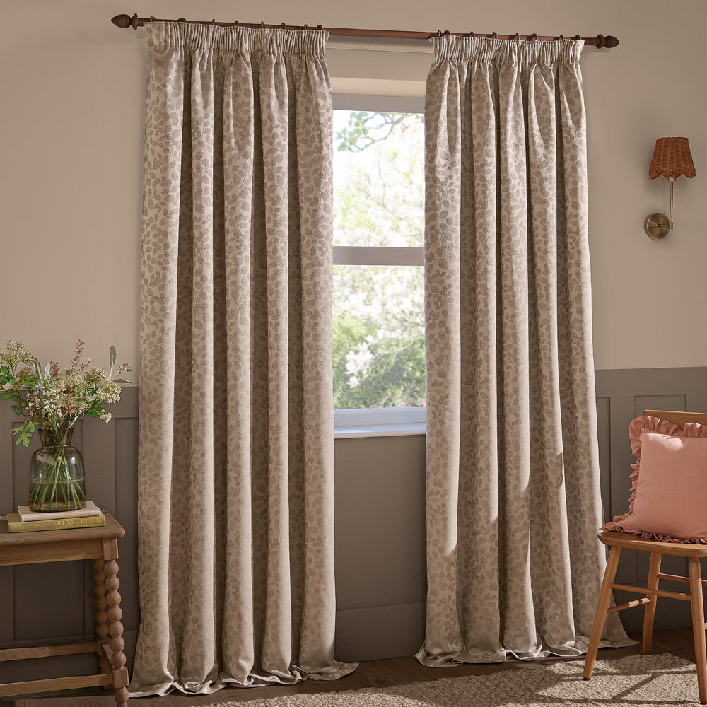 Grace Leaf 168x183 Pencil Pleat Curtains Taupe - image 2