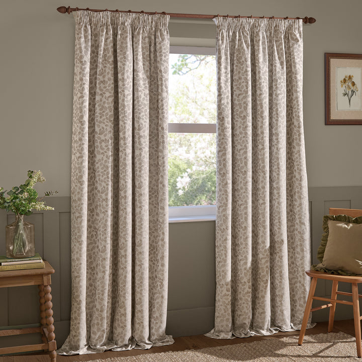 Grace Leaf 168x229 Pencil Pleat Curtains Natural - image 2