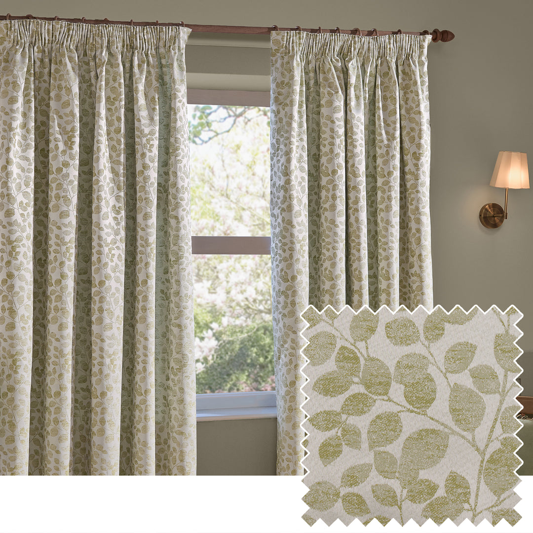 Grace Leaf 168x229 Pencil Pleat Curtains Sage