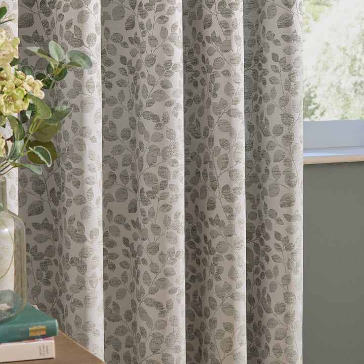 Grace Leaf 229x137 Pencil Pleat Curtains Mist Grey - image 4