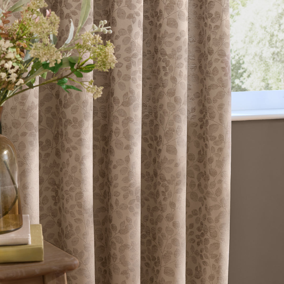 Grace Leaf 229x137 Pencil Pleat Curtains Taupe - image 3