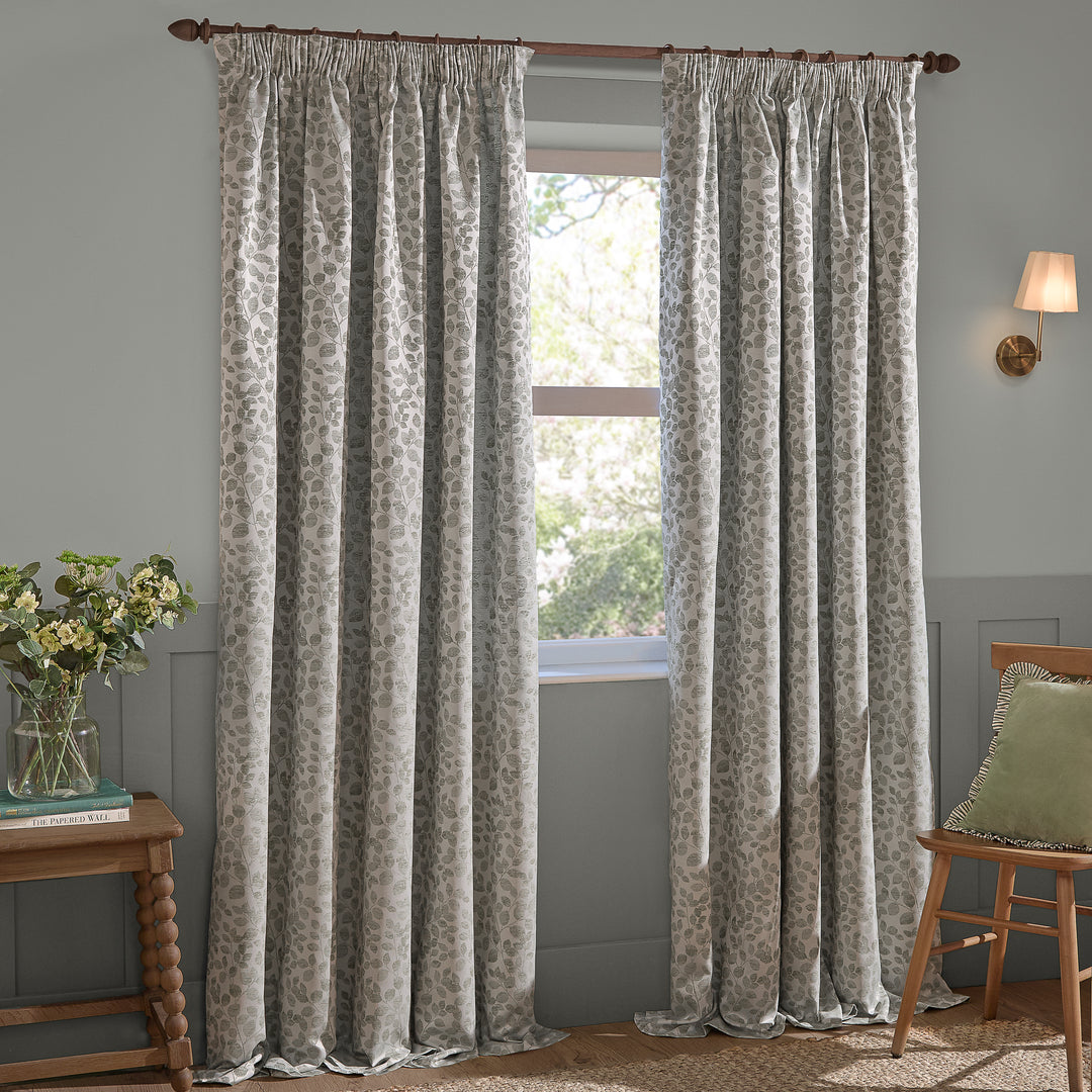 Grace Leaf 229x229 Pencil Pleat Curtains Mist Grey - image 2