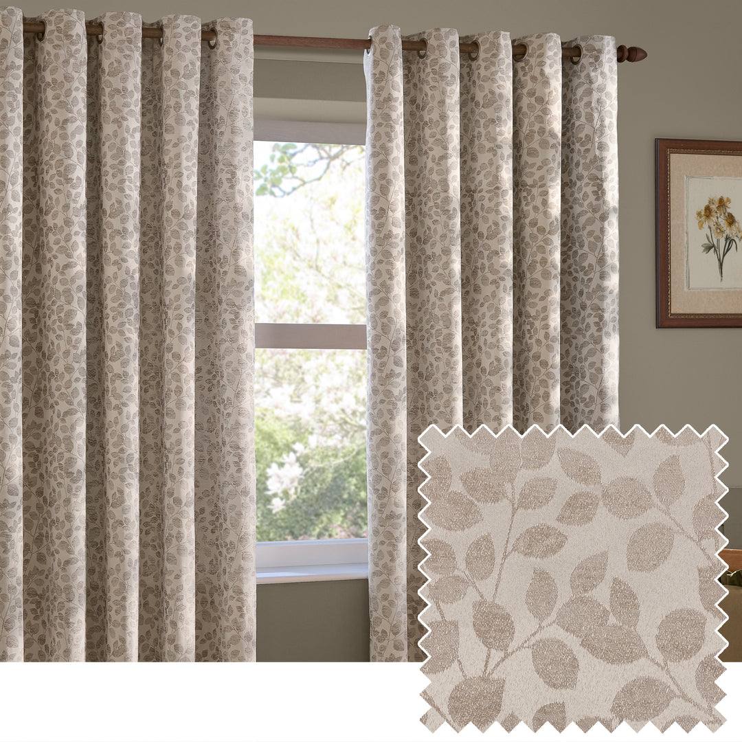 Grace Leaf 117x183 Eyelet Curtains Natural