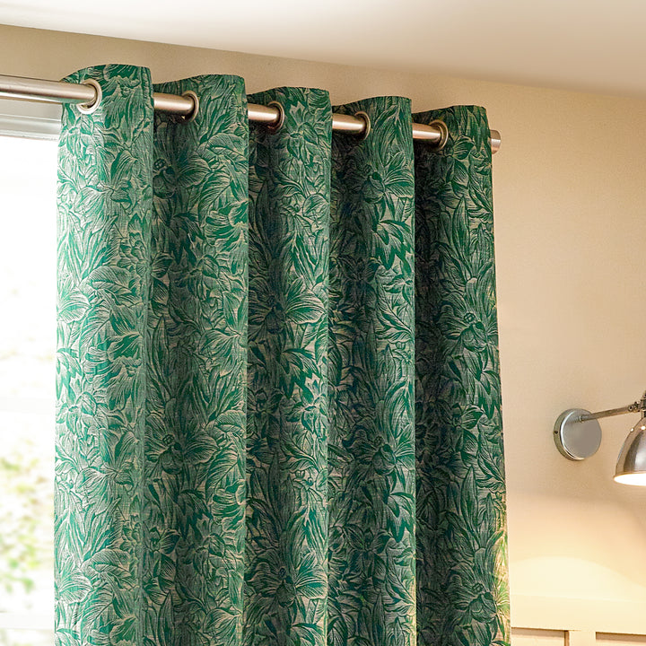 GRANTLEY 228X137 EYELET CURTAINS EMERALD
