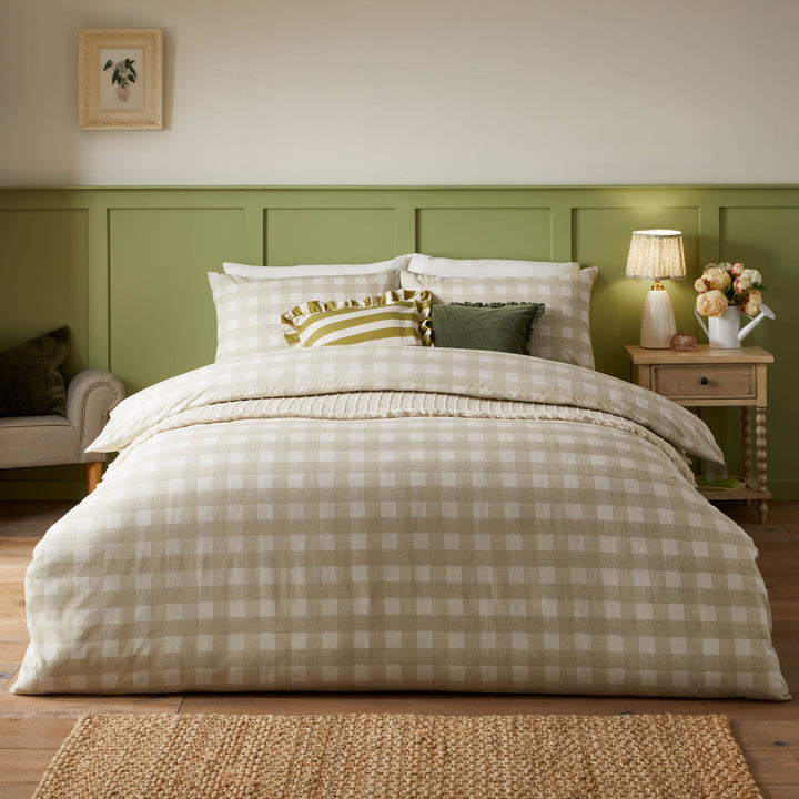 Hartsford Check Double Duvet Set Neutral