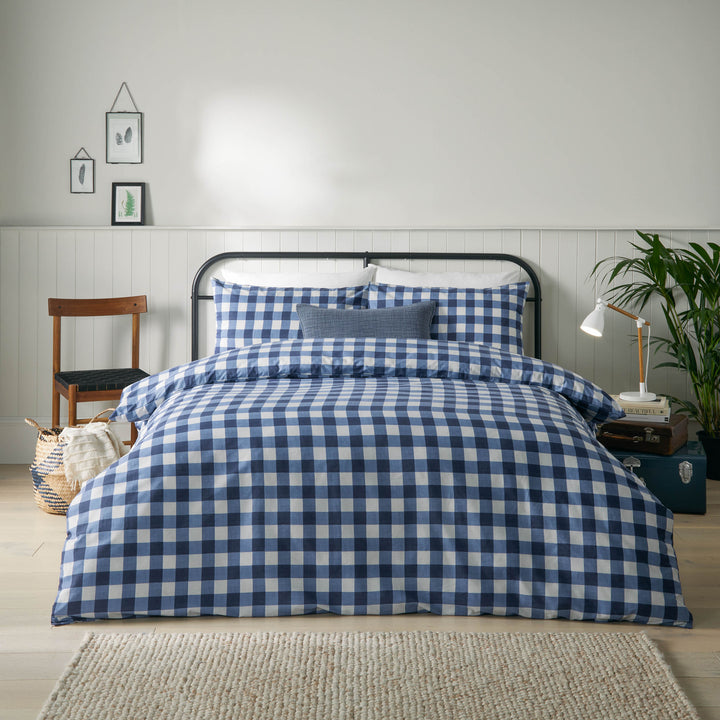 Hartsford Check King Size Duvet Set Navy