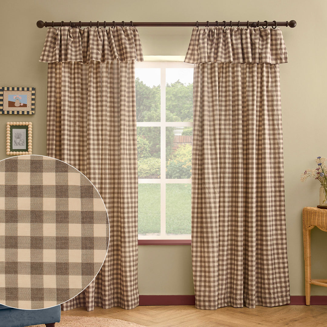 Harriet Gingham Blackout Flop Top Pencil Pleat 117x183 Buttermilk/Chocolate