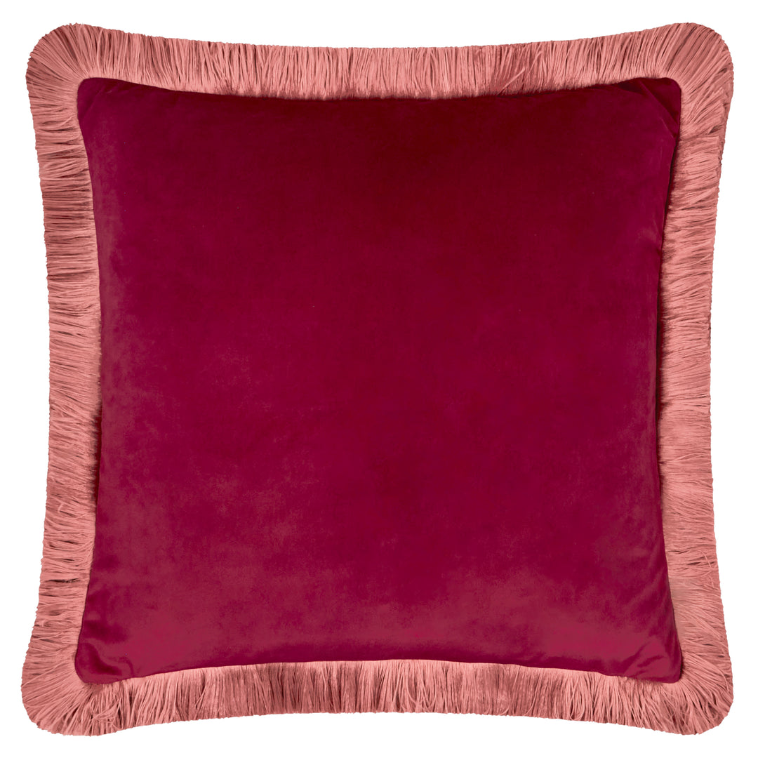Halo Fringed Velvet 50x50 Cushion Case Burgundy/Slipper