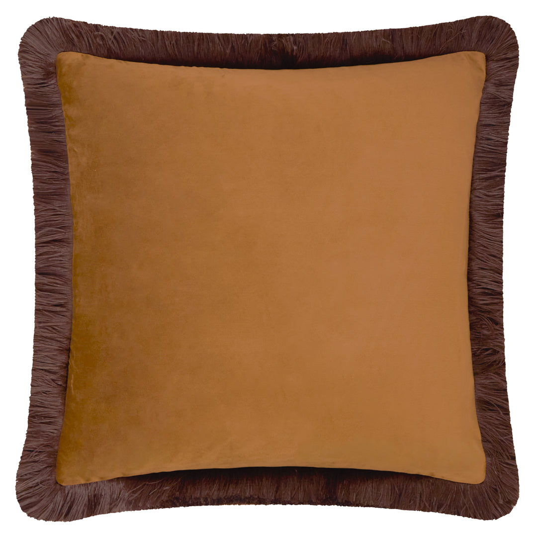 Halo Fringed Velvet 50x50 Cushion Case Caramel/Chocolate