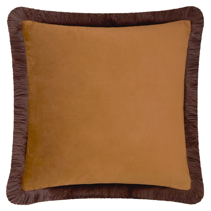 Halo Fringed Velvet 50x50 Cushion Case Caramel/Chocolate